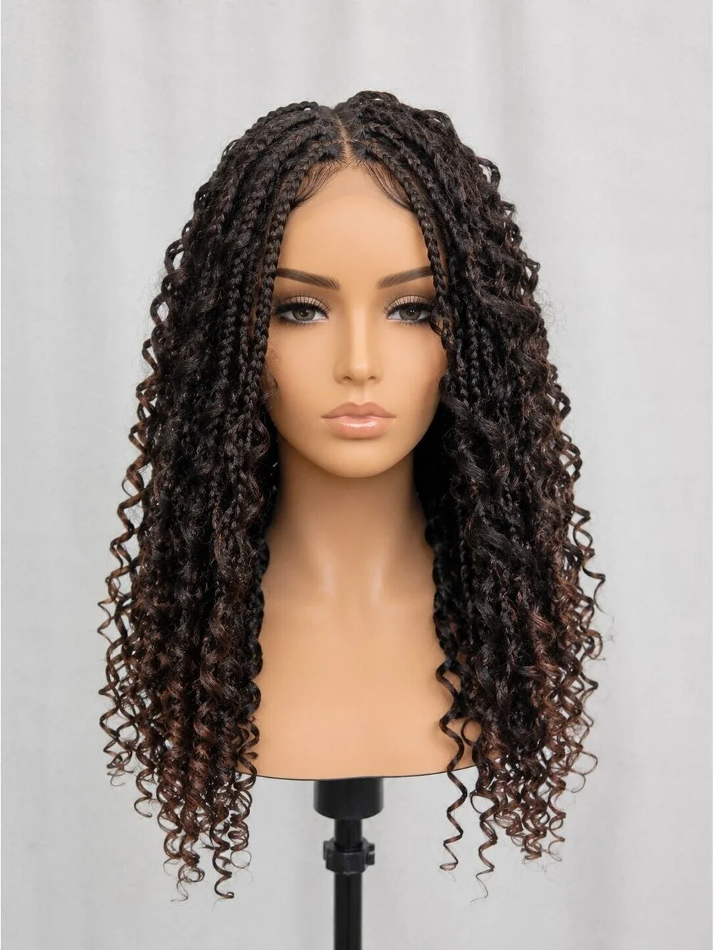Long Curly Braided Lace Front Wig in Color 1B/30